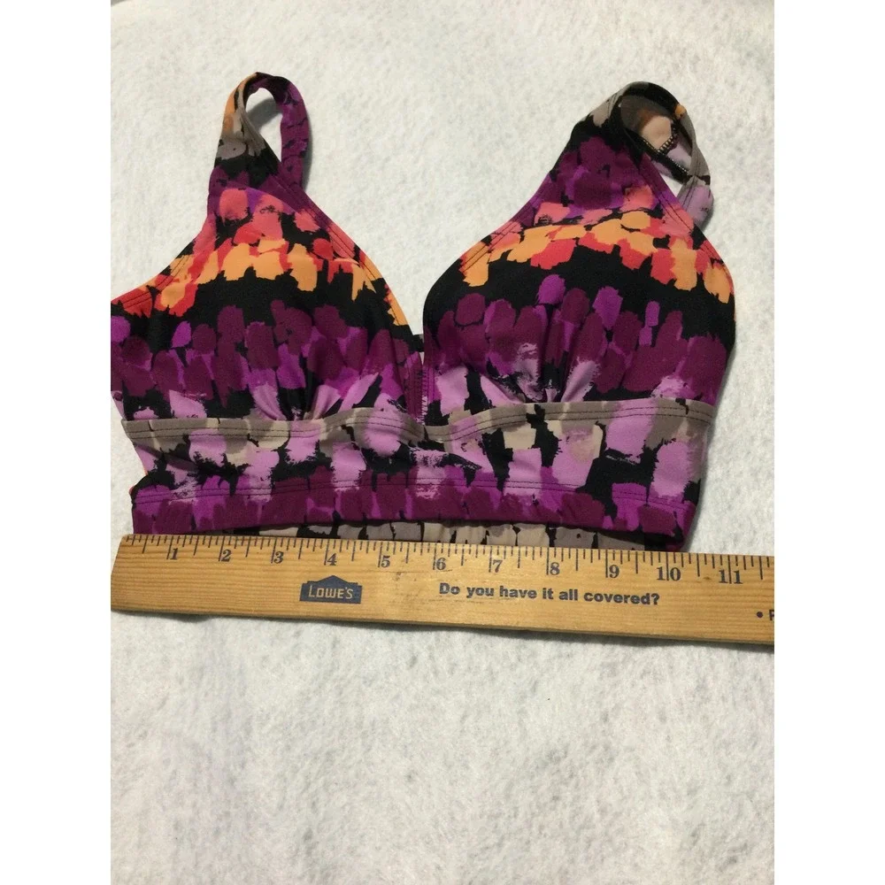 Hong Hanh Purple Orange Abstract Brushstroke‎ Bikini Swim Top Size M